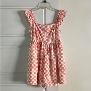 American Eagle Coral and White Checkered Kids romper